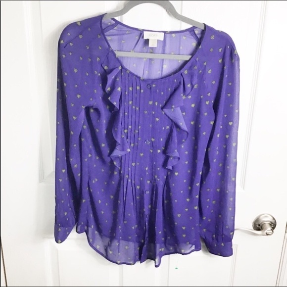 3/25$🌈 Loft Semi Sheer Gold Hearts Blouse - Picture 2 of 4
